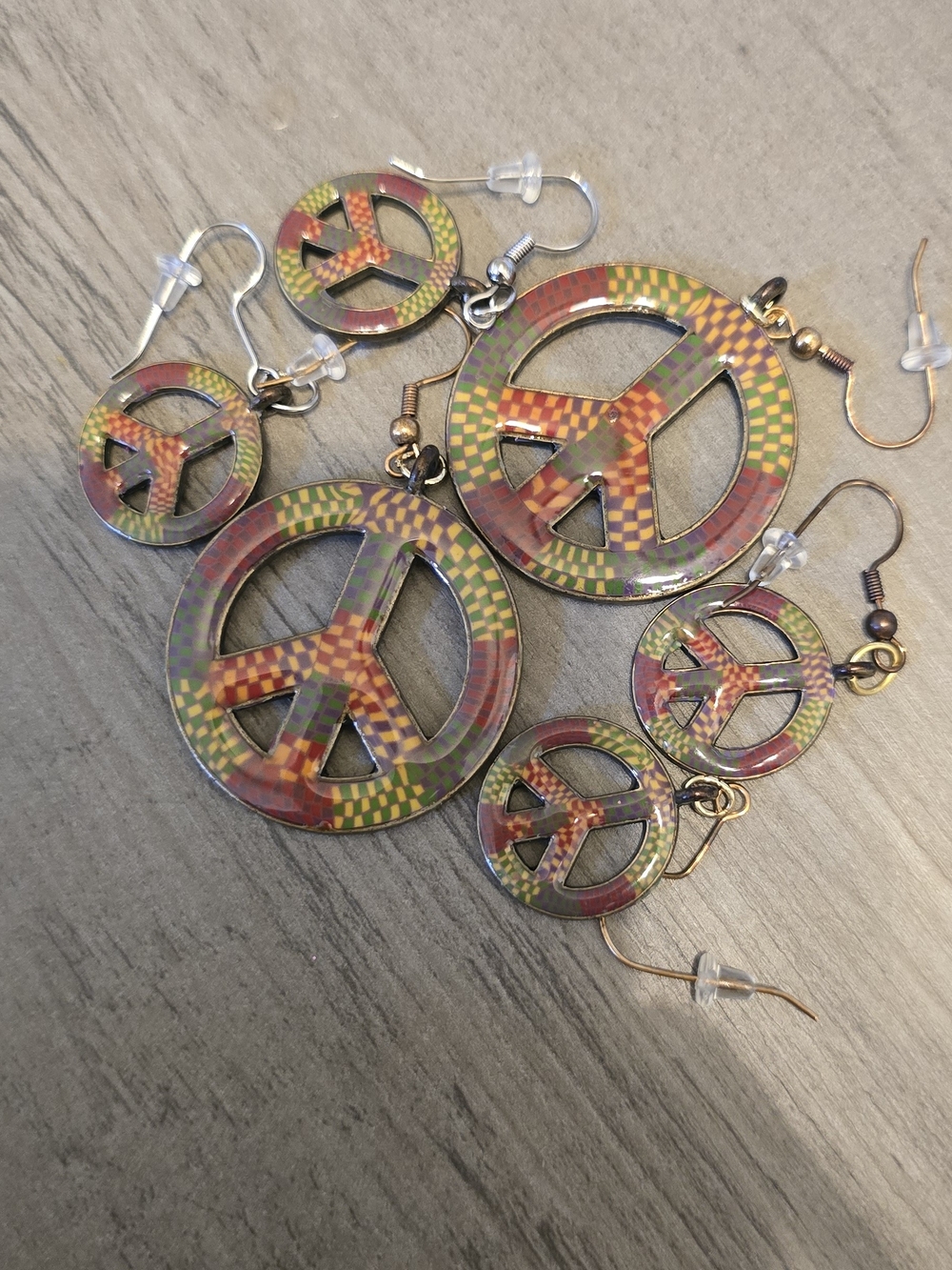 Peace Sign Drop Earrings in Multicolor Rasta Pattern - Women Jewelry